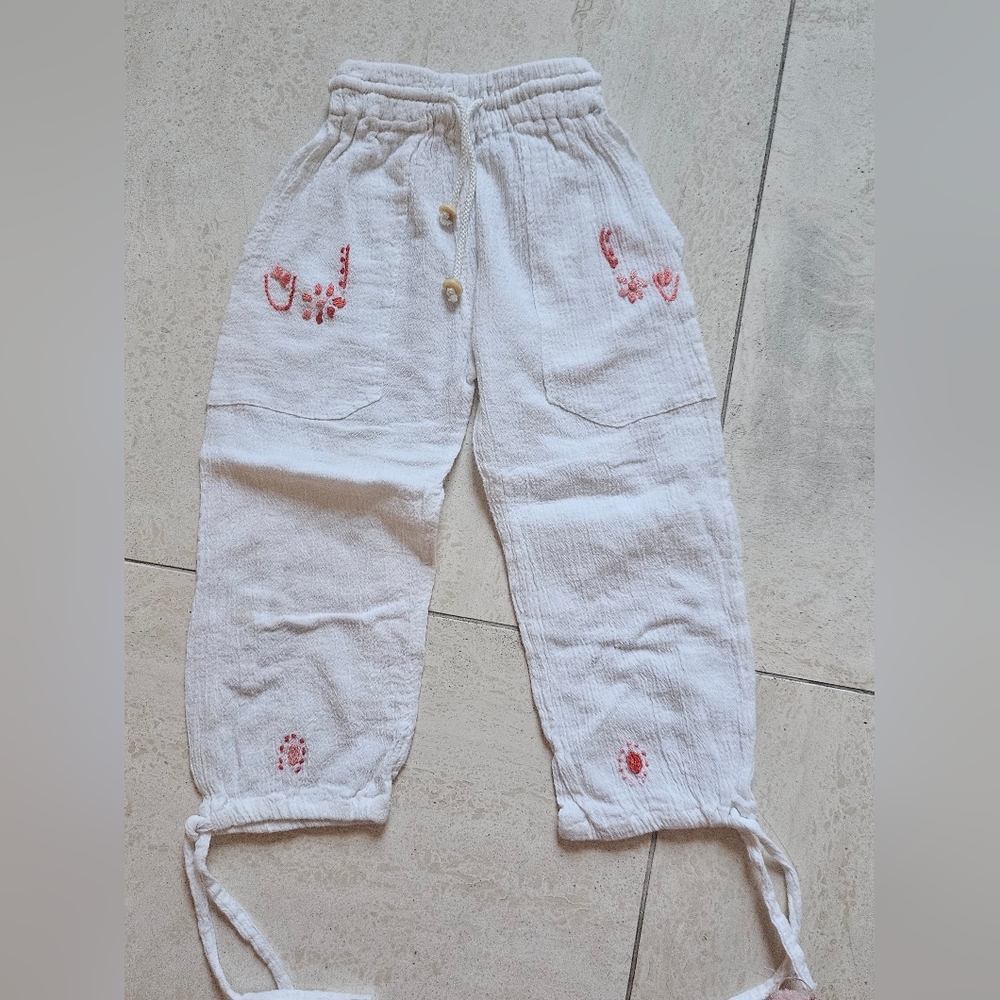 White Kids Bottoms with Red Accents